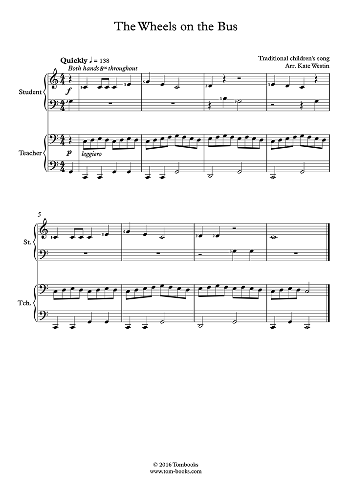 The Wheels on the Bus (teacher-student) (Traditional) - Piano Sheet Music